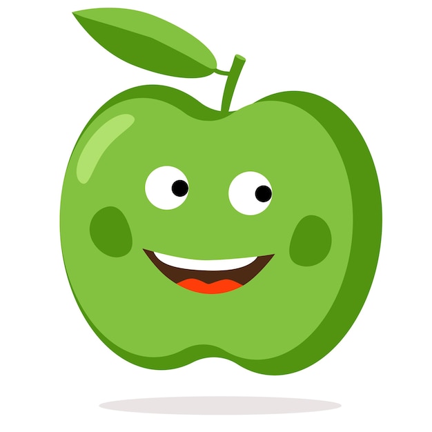 Vector cheerful green apple character with a smile