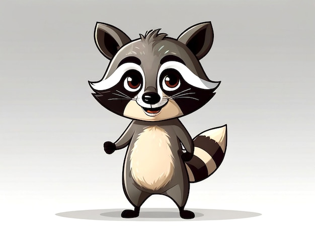 vector Cheerful raccoon cartoon character standing on white background isolated