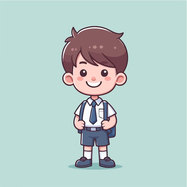 Vector a cheerful schoolboy character with a simple and minimalist flat design style