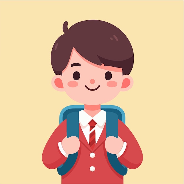 Vector a cheerful schoolboy character with a simple and minimalist flat design style