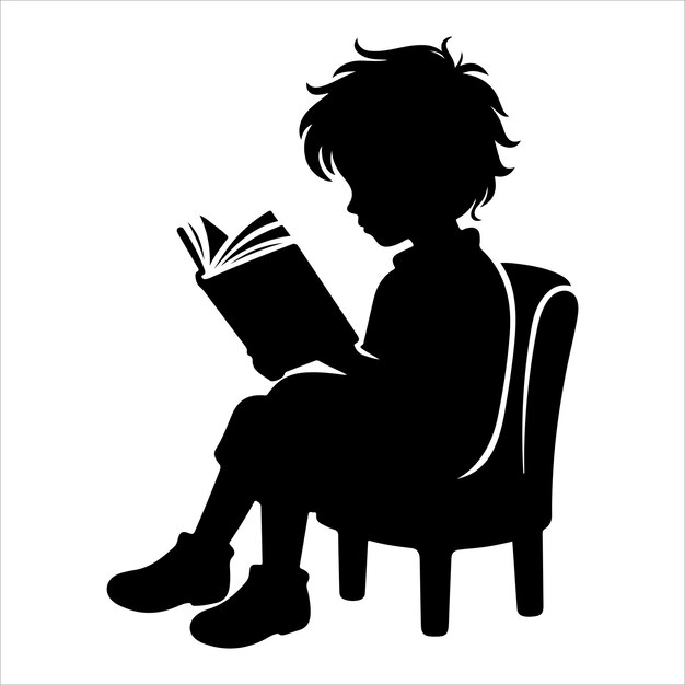 Vector a child reading book silhouette illustration