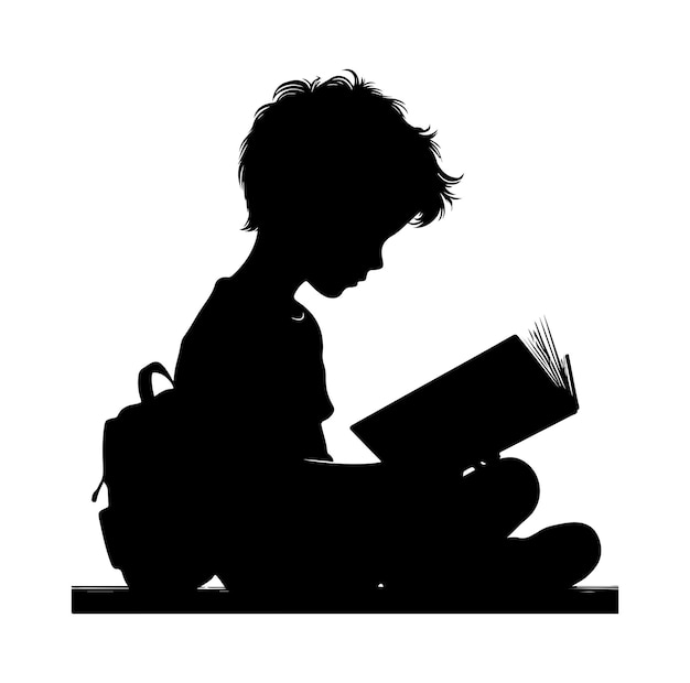 Vector a child reading book silhouette