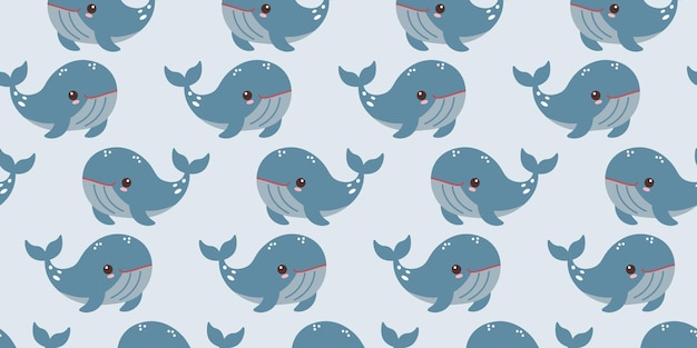 Vector childrens seamless repeating with whales Marine inhabitants a simple flat pattern