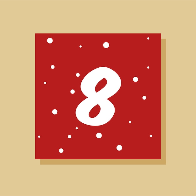 Vector Christmas advent calendar. Winter holidays poster with date 8 of december. Day decor.