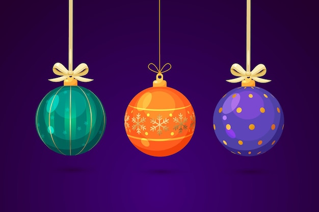 Vector Christmas balls isolated on dark background. Christmas holidays decoration concept.