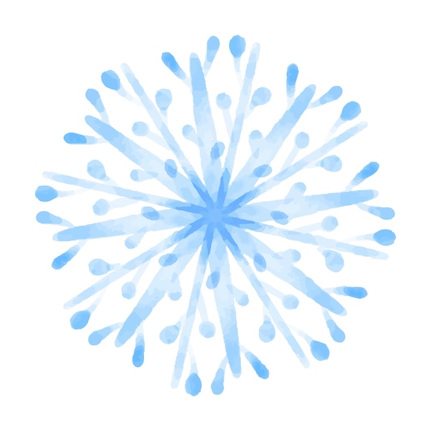 Vector Christmas blue snowflake painted in watercolor. Winter illustration for new year design.