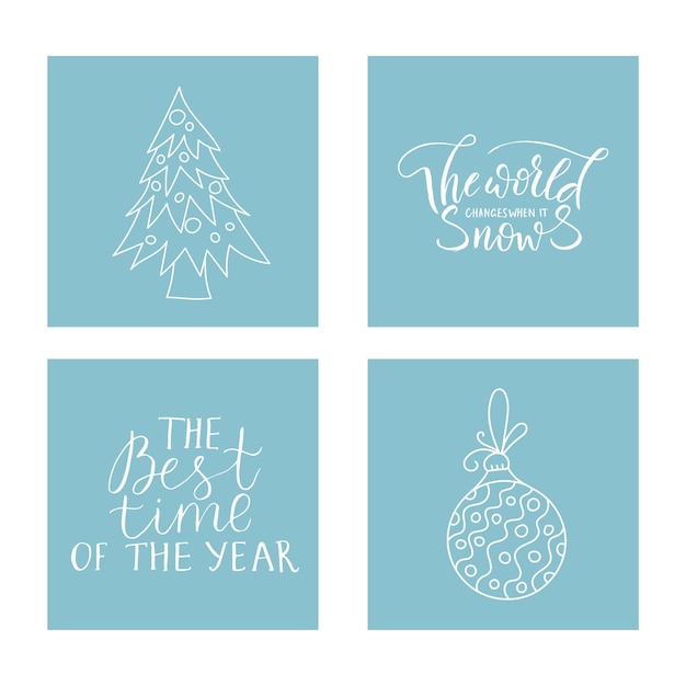 Vector Christmas card set with illustrations and hand lettering quotes