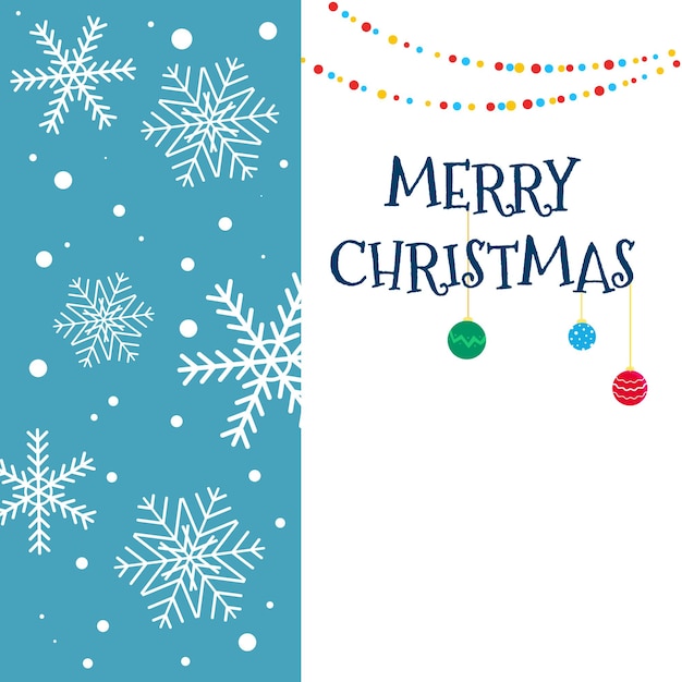 Vector Christmas card with Christmas decorations and vertical background insert with snowflakes