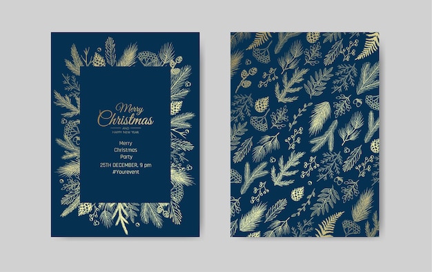 Vector Christmas Cards Set. Holiday Party Card Templates Design.