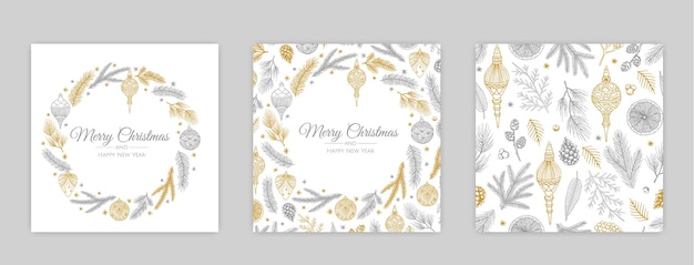 Vector Christmas Cards Set Holiday Party Card Templates Design