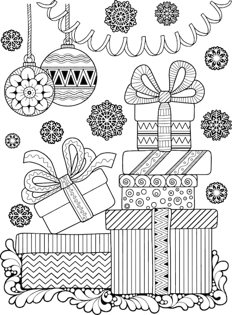 Vector Christmas Coloring book for adult. Fantasy doodle winter design on a white background