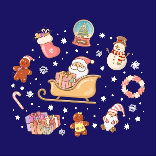 vector christmas element collection in flat design santa claus gift rudolph