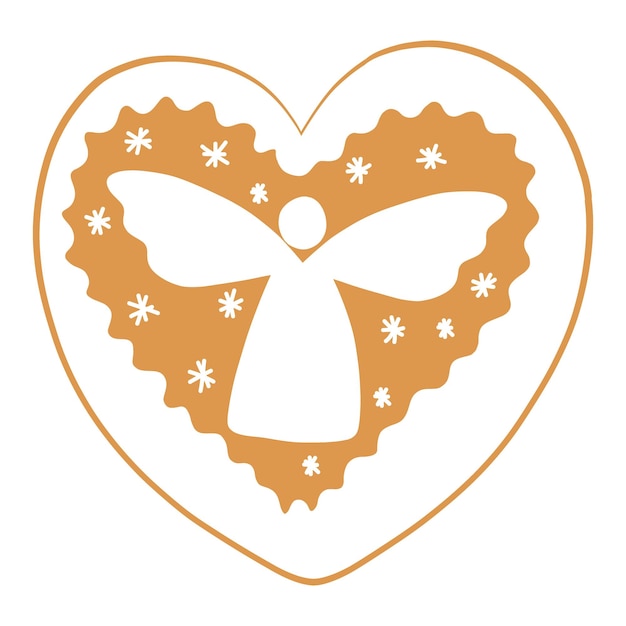 Vector Christmas gingerbread in the form of a heart with an angel made of glaze