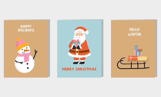 Vector Christmas greeting card flyer banner poster templates with cute characters