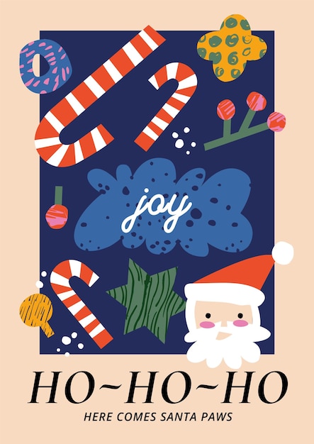 Vector Christmas greetings art poster with different traditional decoration in contemporary modern trendy style