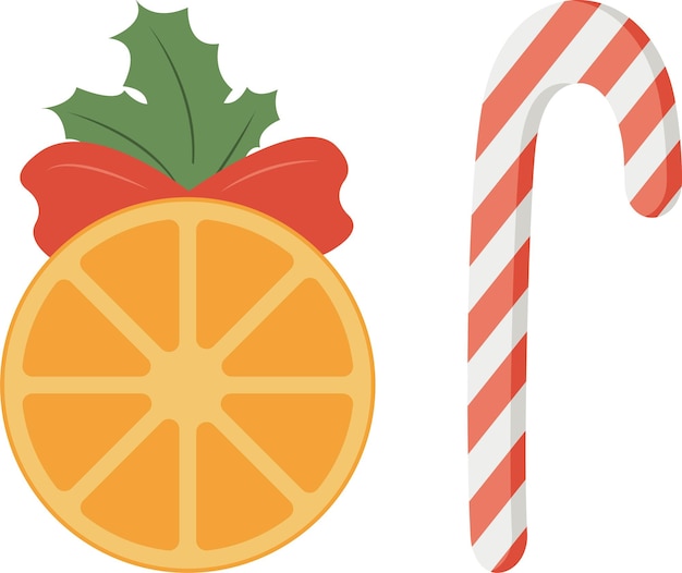 Vector Christmas illustration with dry orange and Christmas candy