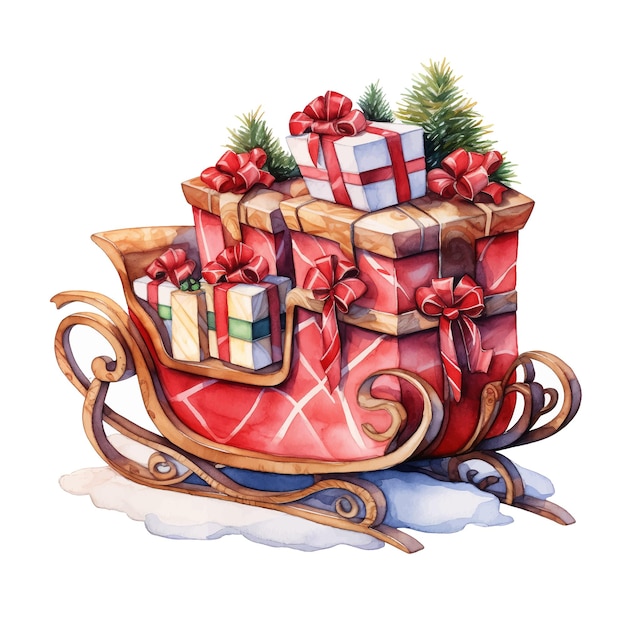 Vector Christmas illustration with gifts and sleigh