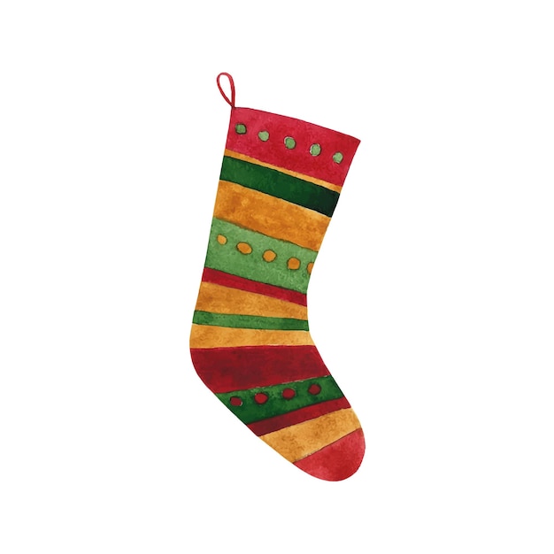 Vector Christmas, New Year stocking clip art isolated on white. Colorful cozy winter holidays sock illustration.