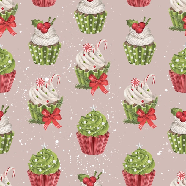 Vector Christmas and new year watercolor seamless pattern