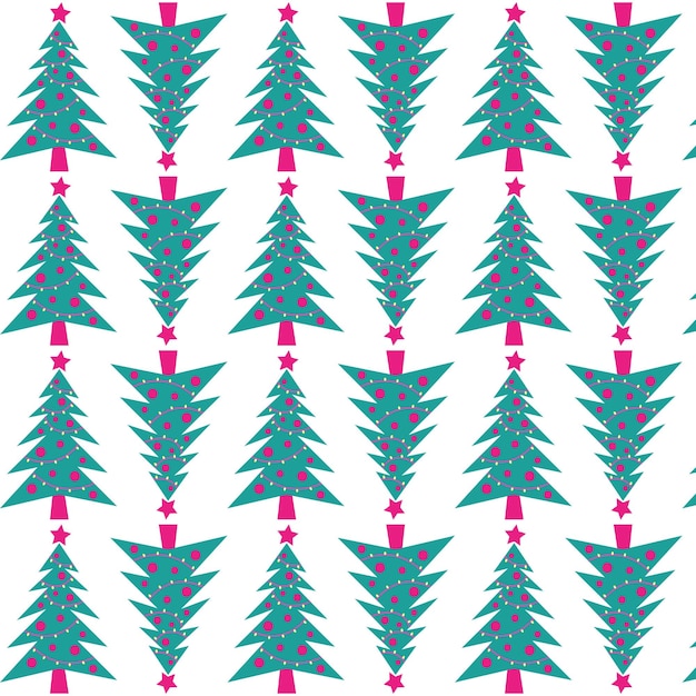 vector Christmas pattern decorated Christmas tree in green and crimson colors for wrapping paper