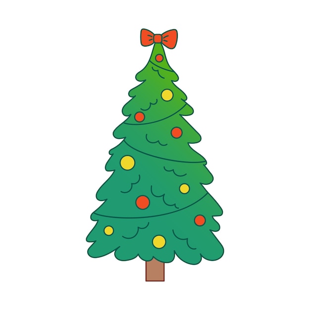 Vector christmas tree Evergreen tree with decorations Fir tree for New Year with bow Gradient