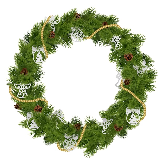 Vector Christmas Wreath with Decorations isolated on white background