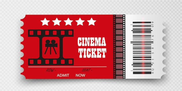 Vector cinema tickets isolated on transparent background. Realistic cinema entrance ticket.