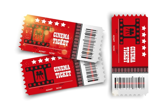 Vector cinema tickets isolated on transparent background. Realistic cinema entrance ticket.