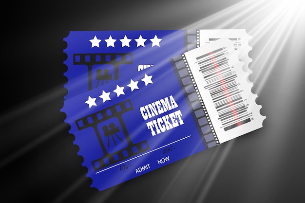 Vector cinema tickets isolated on transparent background. Realistic cinema entrance ticket.