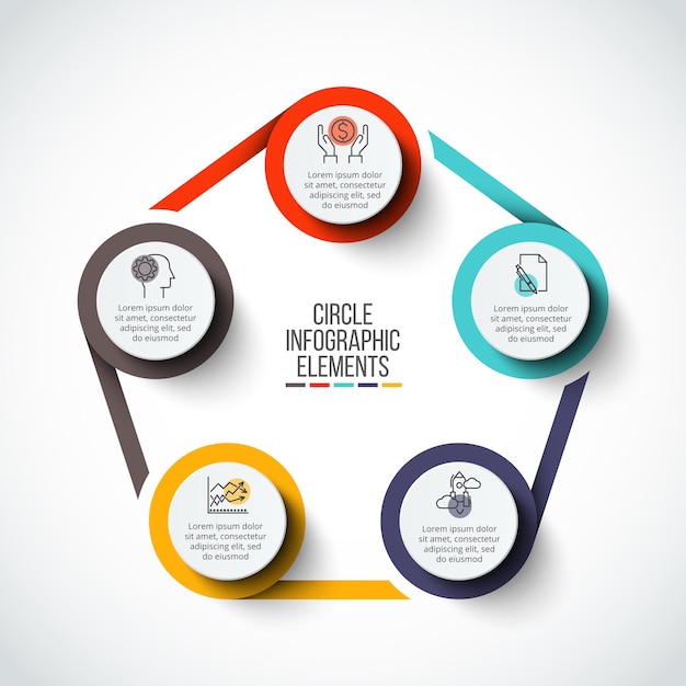 Vector circle infographic Template for cycle diagram with 5 options