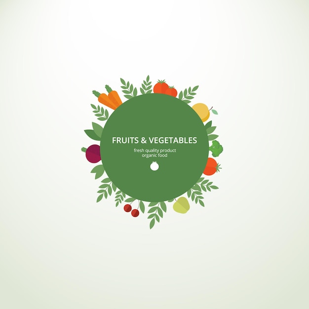 Vector vector circle label or banner with fresh fruits and vegetables concept organic product