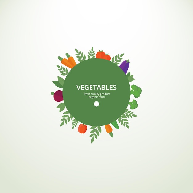 Vector vector circle label or banner with fresh vegetables concept organic product