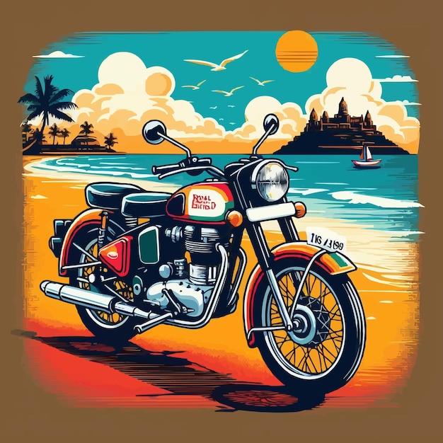 A vector classic oldschool motorcycle in sunset illustration for poster and tshirt design