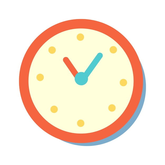 Vector clock icon illustration in flat style watch face vector illustration on isolated background