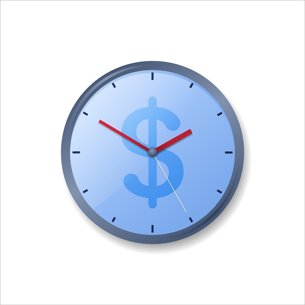 Vector clock with US dollar symbol time is money concept isolated icon on white background