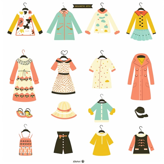 Vector vector clothes set illustration wear fashion isolated clothing hat dress shirt icon appa