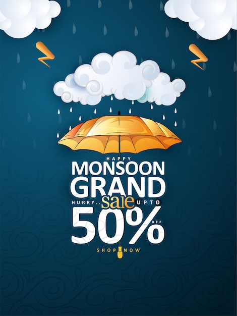 vector cloudy illustration Banner huge Sale Offer Monsoon Offer for Monsoon season