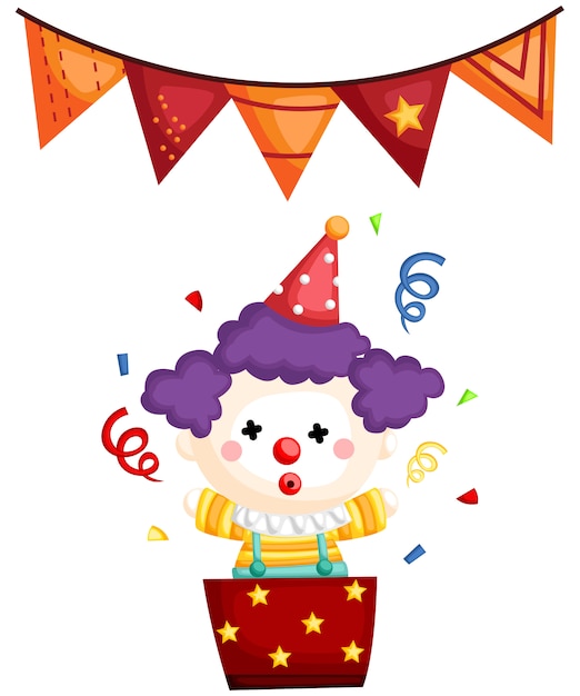 a vector of a clown pop out from a gift