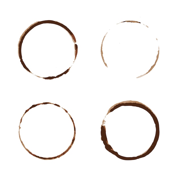 Vector coffee stain set isolated on white background Cup ring splashes and circle drink marks