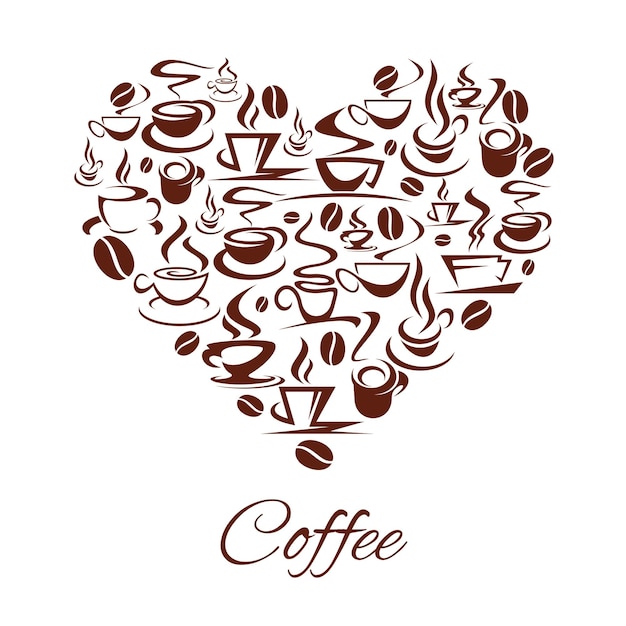 Vector coffeehouse cafe heart poster coffee cups