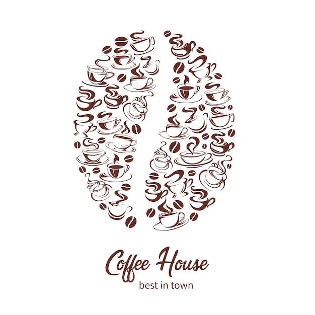 Vector coffeehouse poster of coffee cups and bean