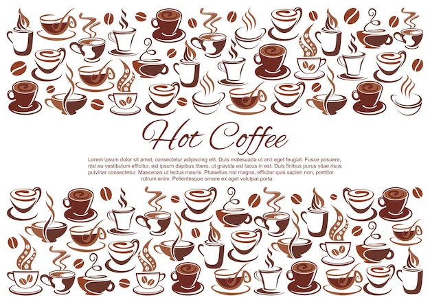 Vector coffeehouse poster of coffee cups and beans