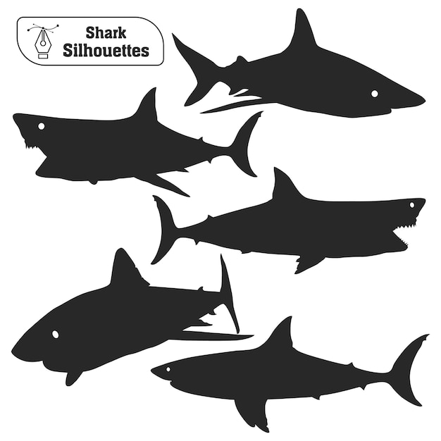 Vector collection of animal shark silhouette in different poses