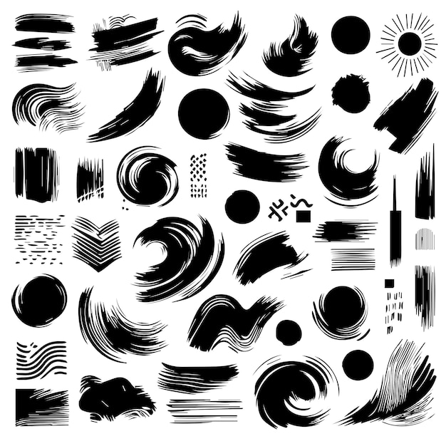 Vector vector collection of black brushstrokes simple white background