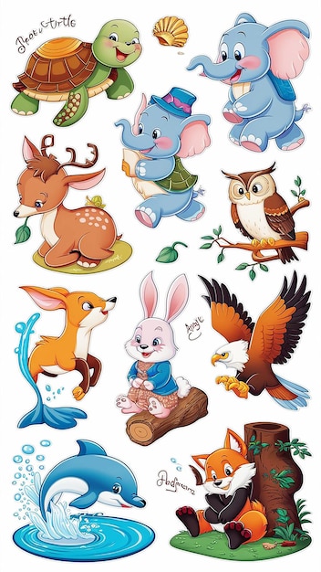 Vector vector a collection of cartoon animals including bunny rabbit rabbit and bird