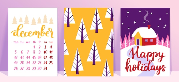 Vector collection of Christmas poster templates New year 2023 set of christmas greeting cards Bright colors presents and hand written lettering for your invitation and design