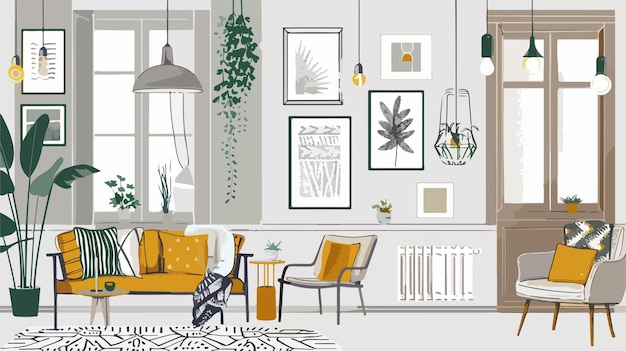 Vector vector collection of cozy scandinavian interior