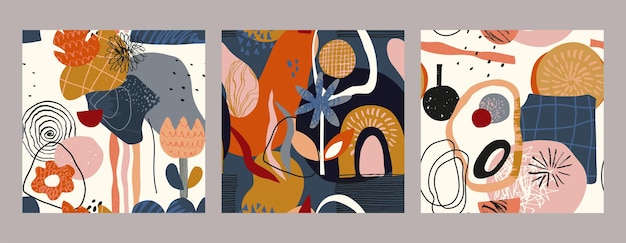 Vector collection of creative cards with abstract shapes and geometric elements