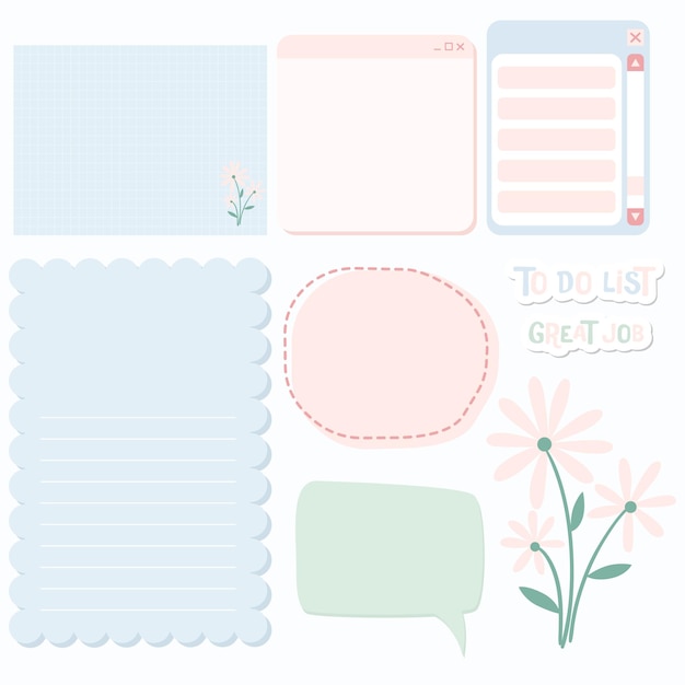 Vector collection of cute kawaii pastel planner scrapbook elements