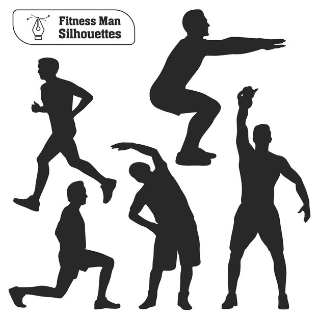 Vector vector collection of fitness man silhouettes